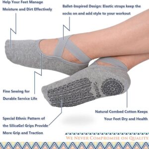 Ozaiic Yoga Socks for Women Non-Slip Grips & Straps, Ideal for Pilates, Pure Barre, Ballet, Dance, Barefoot Workout