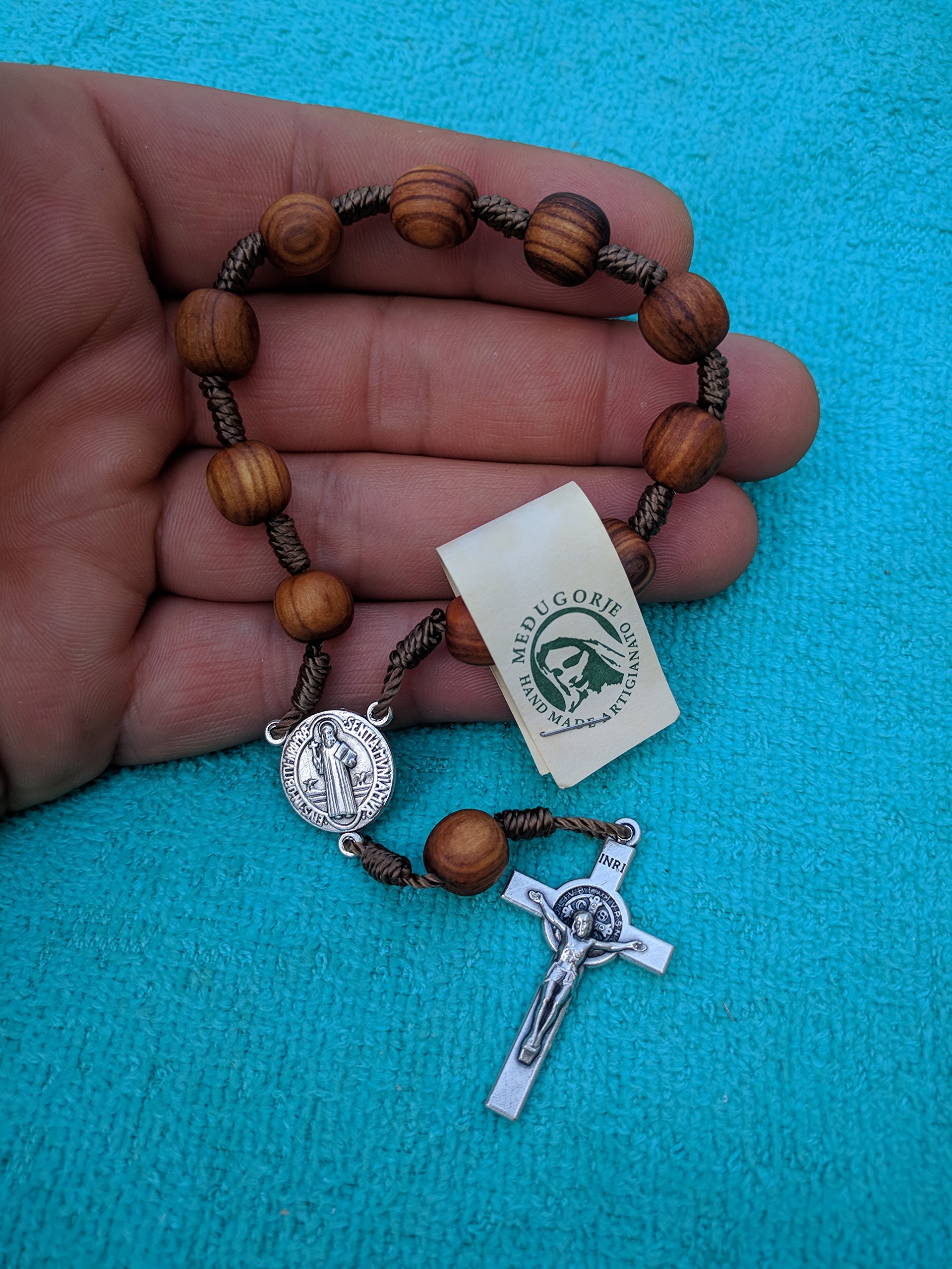 One Decade Rosary St Saint Benedict Olive Wood Rosary Pocket Clasp Rosary from Medjugorje