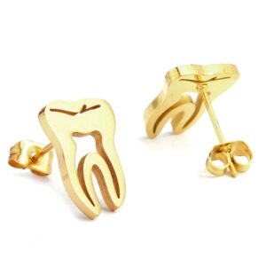 aochee tooth earrings studs dental earrings for women in silver gold rose gold color