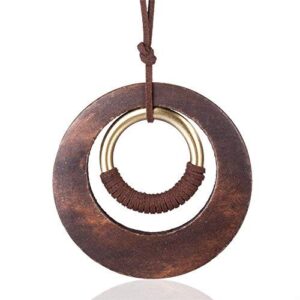 Womens Pendant Necklace Wood Handmade Jewelry Long Rope Sweater Necklace for Woman