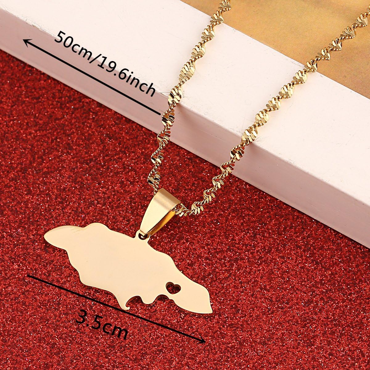 Heart Jamaica Jamaican Map Pendant Necklace for Women Gold Color Jewelry