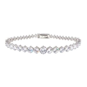 CloseoutWarehouse Graduated Clear Cubic Zirconia Tennis Bracelet Rhodium Plated Sterling Silver