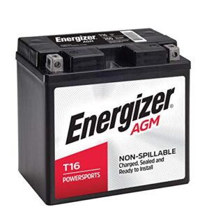 Energizer T16 AGM Motorcycle and Personal Water Craft 12V Battery, 260 Cold Cranking Amps and 19 Ahr. Replaces: T16 and others, Black