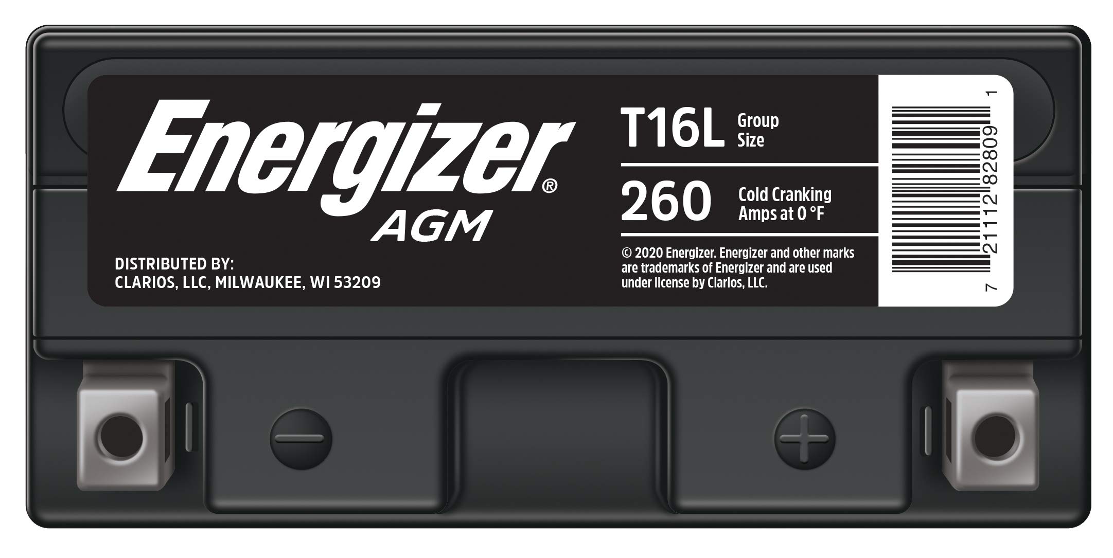 Energizer - ET16L T16L AGM Motorcycle and ATV 12V Battery, 260 Cold Cranking Amps and 19 Ahr. Replaces: CTX19L-BS, T16L and others