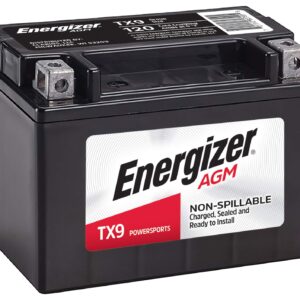 Energizer TX9 AGM Motorcycle and ATV 12V Battery, 120 Cold Cranking Amps and 8 Ahr, Replaces: YTX9-BS and others, Black