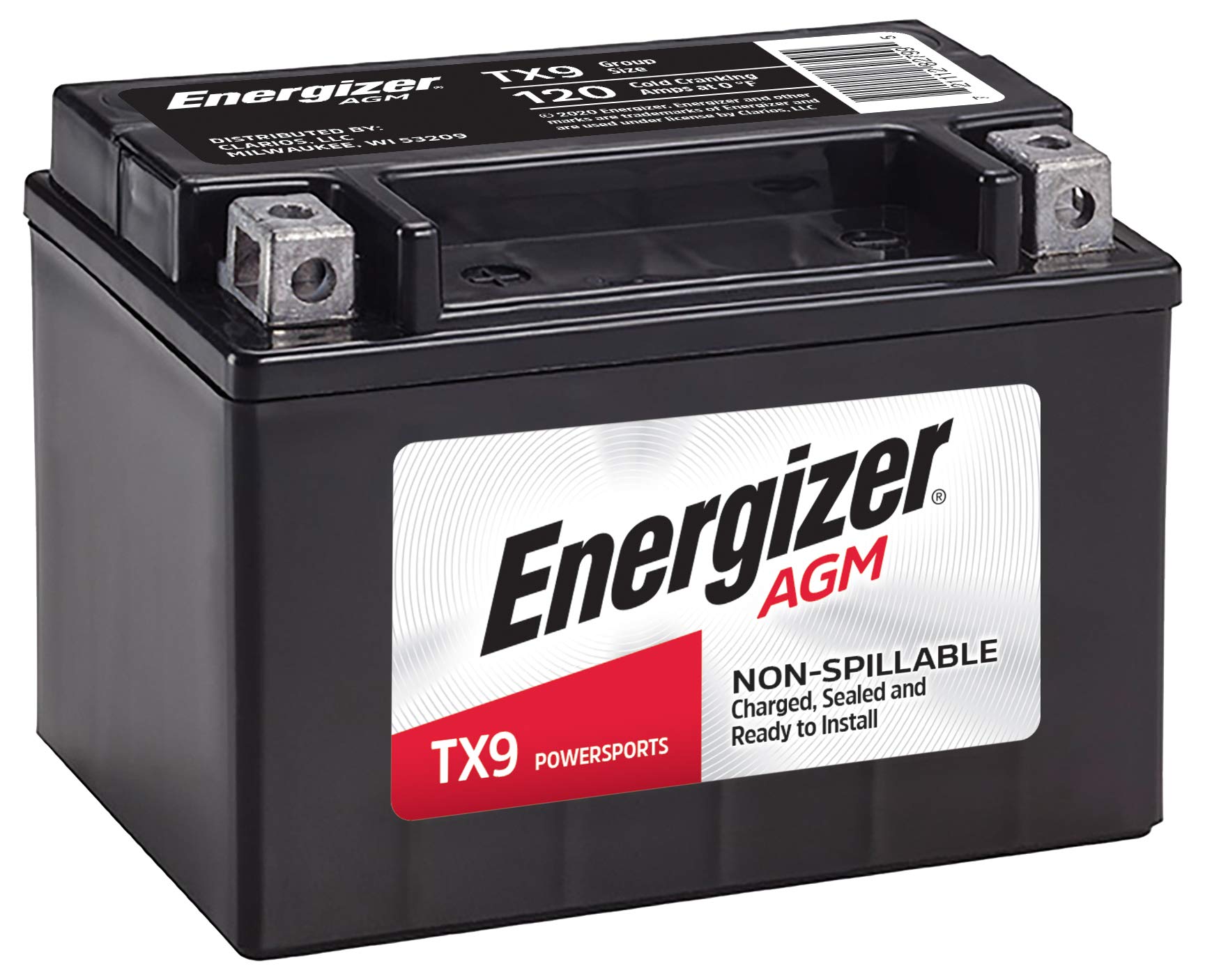 Energizer TX9 AGM Motorcycle and ATV 12V Battery, 120 Cold Cranking Amps and 8 Ahr, Replaces: YTX9-BS and others, Black