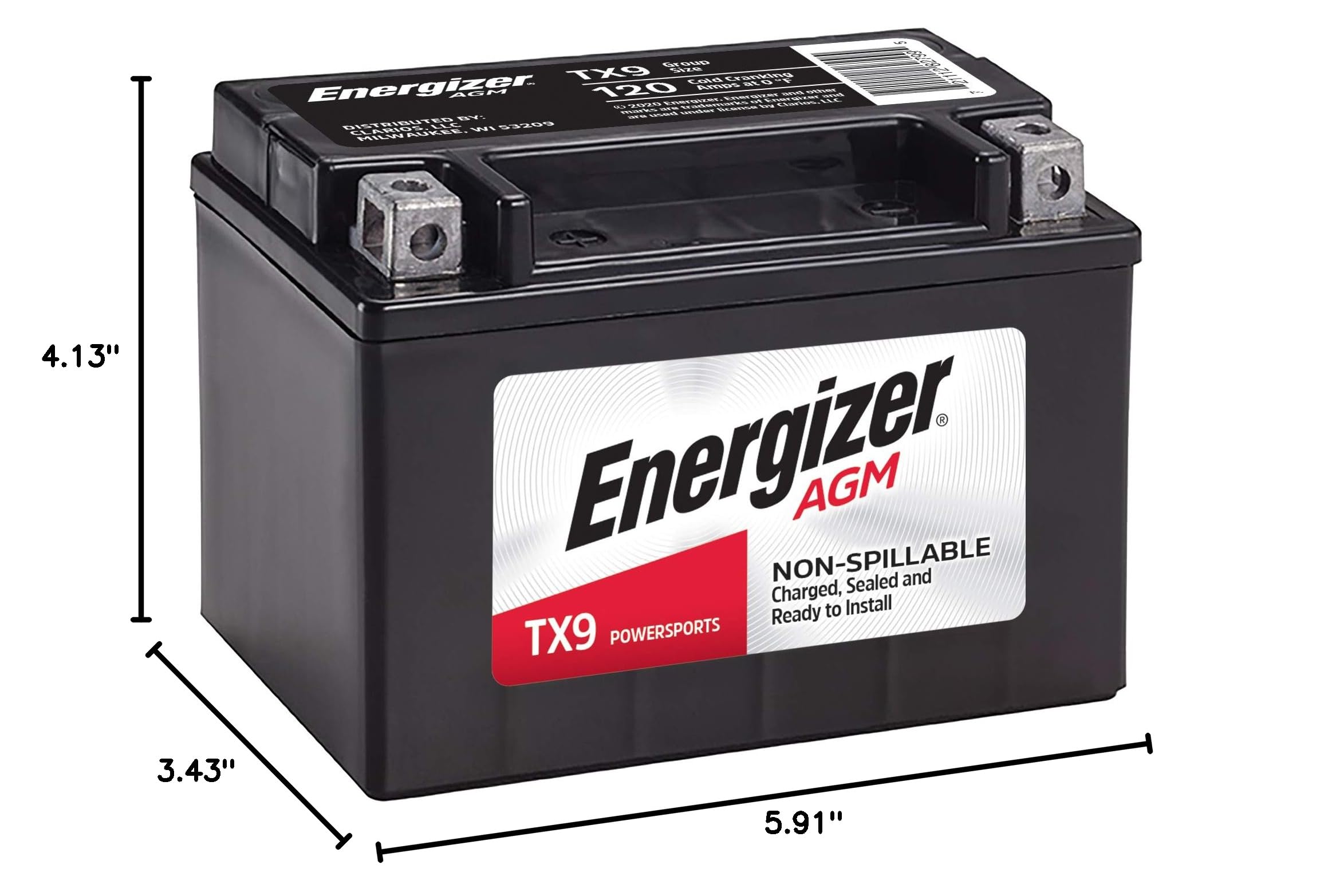 Energizer TX9 AGM Motorcycle and ATV 12V Battery, 120 Cold Cranking Amps and 8 Ahr, Replaces: YTX9-BS and others, Black