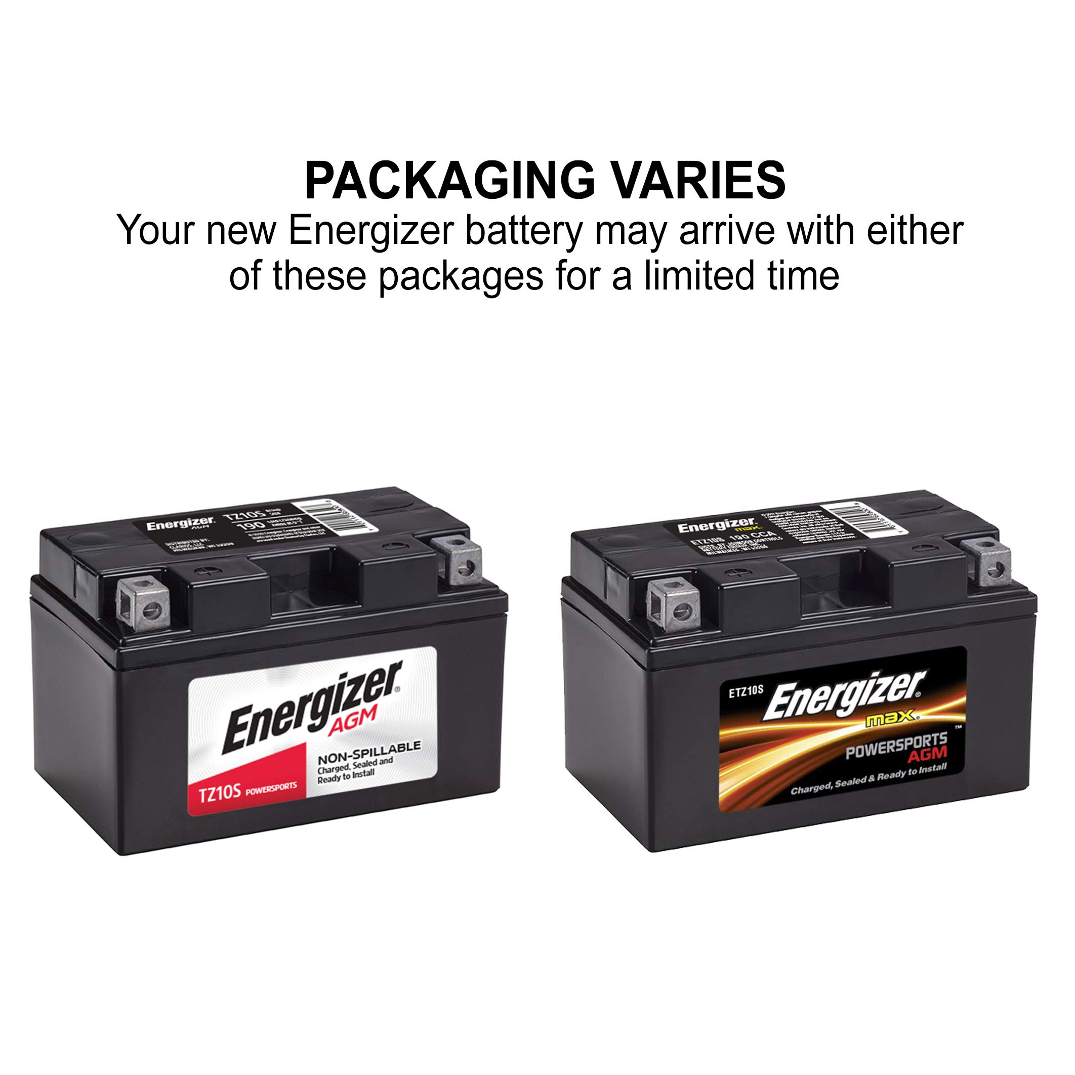 Energizer TZ10S AGM Motorcycle and ATV 12V Battery, 190 Cold Cranking Amps and 8.6 Ahr. Replaces: YTZ10S and others