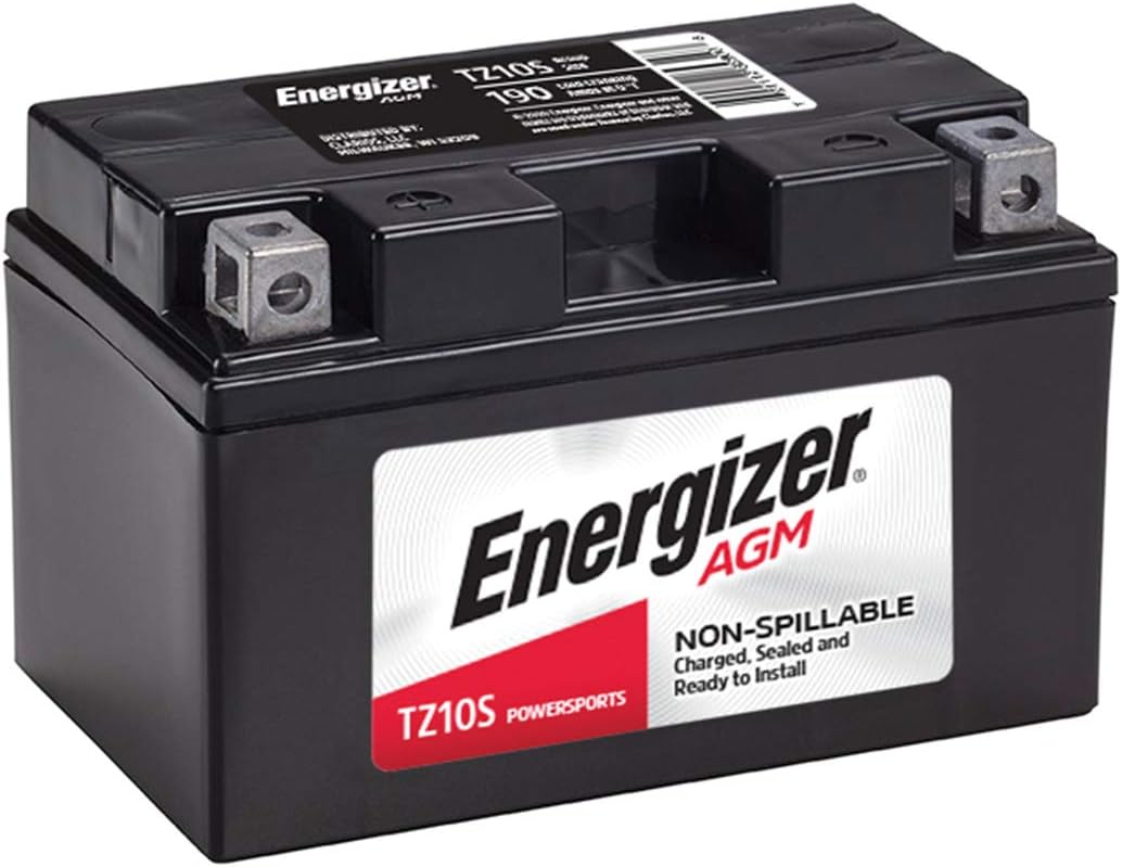 Energizer TZ10S AGM Motorcycle and ATV 12V Battery, 190 Cold Cranking Amps and 8.6 Ahr. Replaces: YTZ10S and others