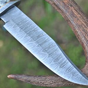 UK UNIQUE SHARP KNIVES BK-3002 Handmade Damascus Steel 12.50 Inches Hunting Knife - Exotic Coloured Bone Handle