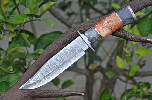 UK UNIQUE SHARP KNIVES BK-3002 Handmade Damascus Steel 12.50 Inches Hunting Knife - Exotic Coloured Bone Handle