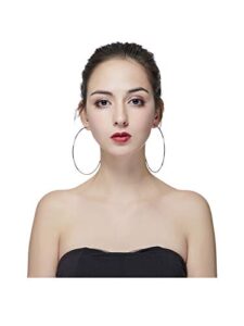 hypoallergenic extra large basketball hoop earrings for women men - big thin hoop earrings (silver, 100)