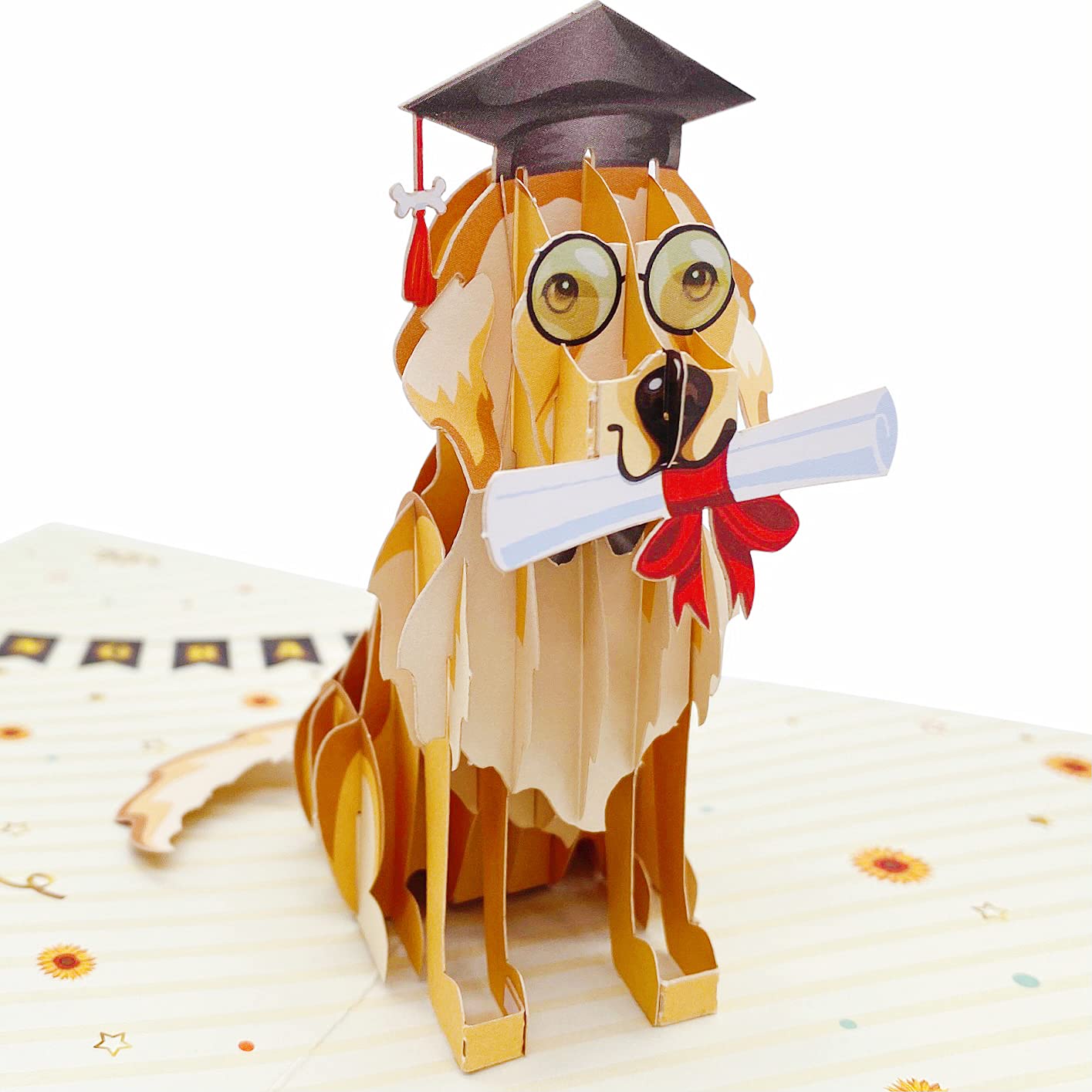 Liif 2024 Graduation Dog 3D Pop Up Graduation Card, Class of 2024, for College, High School, Son, Daughter, PHD, Master