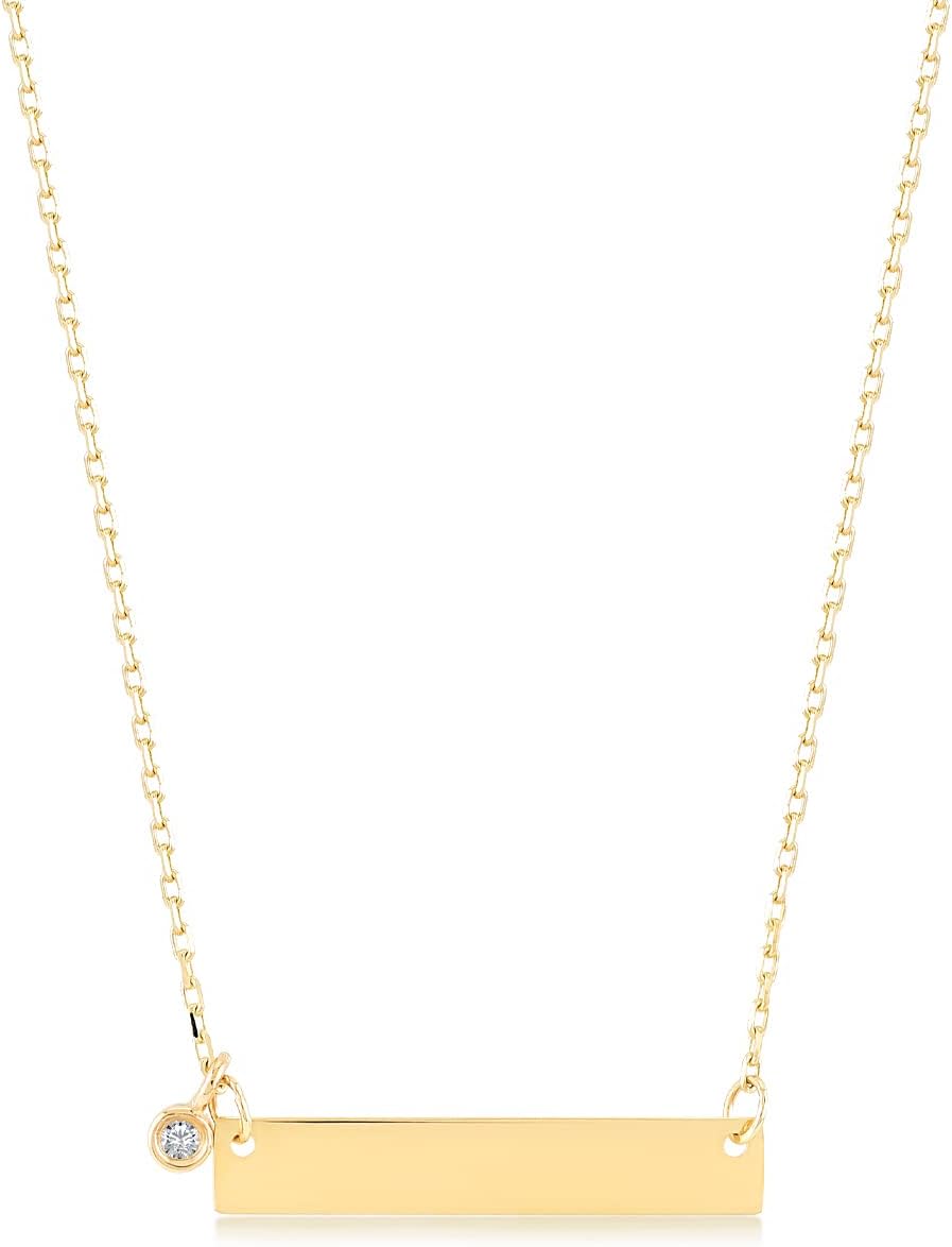 GELIN 14K Solid Gold Bar Necklace with Diamond | 14k Gold Pendant Necklace for Women, 18"