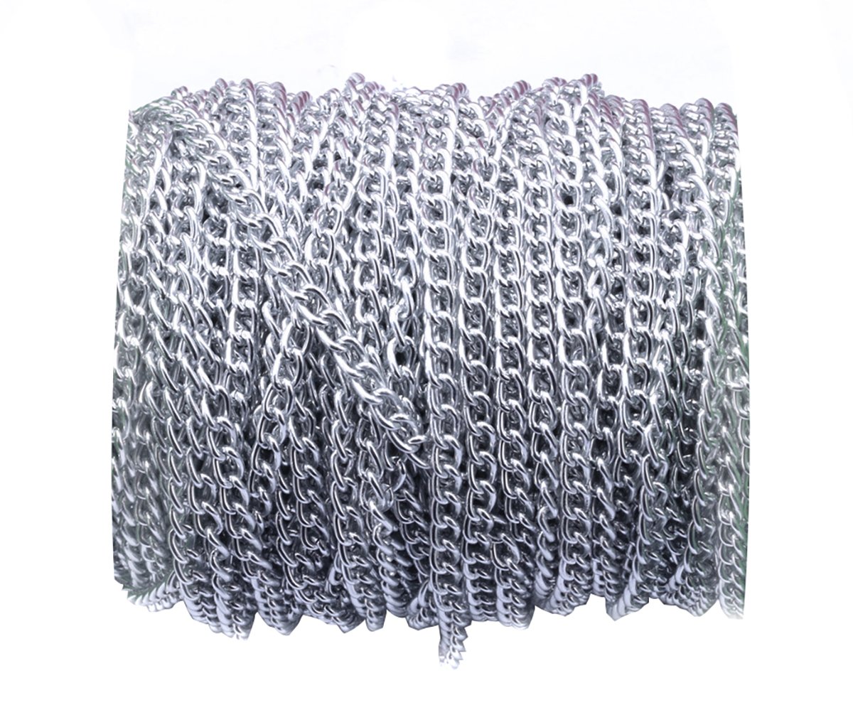 32.8ft 4.5mm Width Never Fade Aluminum Curb Chain Link Twisted Chains Metal Cable Chain Link Silver Jewelry Making Chain for DIY Making Bracelet Necklace