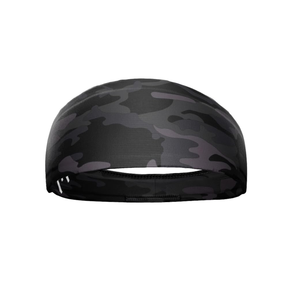 20+ Designs! Unisex Headband/Sweatband. Best for Sports, Fitness, Working Out, Yoga. Tapered Design. (Blackout Camo)