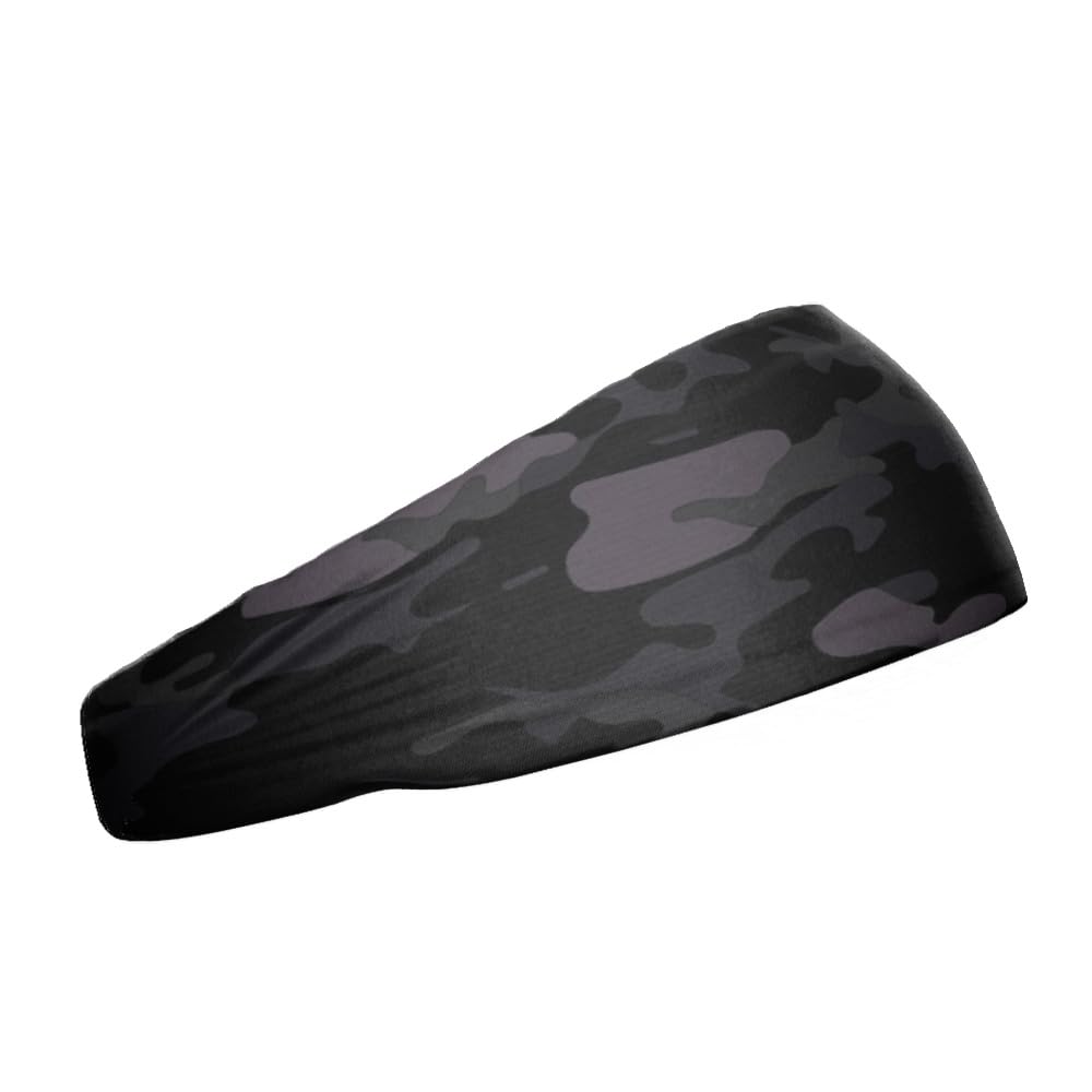 20+ Designs! Unisex Headband/Sweatband. Best for Sports, Fitness, Working Out, Yoga. Tapered Design. (Blackout Camo)