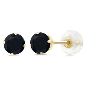 gem stone king 10k yellow gold black onyx stud earrings for women (0.92 cttw, gemstone birthstone, round 5mm)