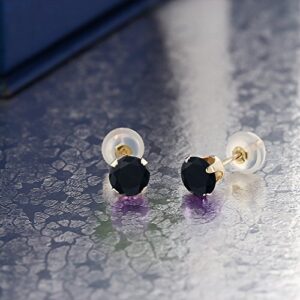 Gem Stone King 10K Yellow Gold Black Onyx Stud Earrings For Women (0.92 Cttw, Gemstone Birthstone, Round 5MM)