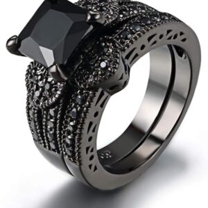 LOVERSRING Couple Ring Bridal Set His Hers Black Stainless Steel 10k Black Wedding Ring Band Set