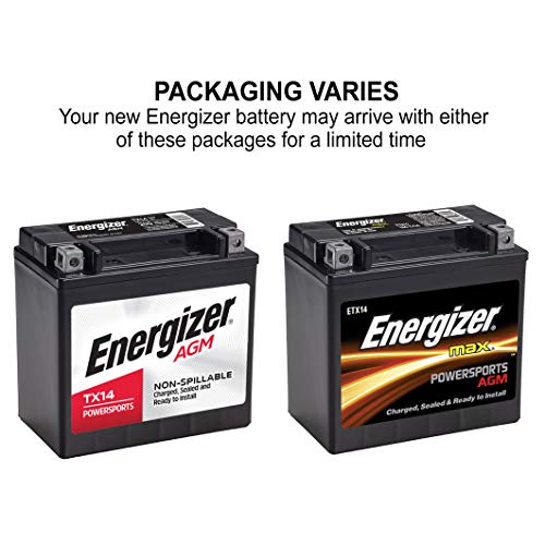 Energizer TX14 AGM Motorcycle and Atv 12V Battery, 200 Cold Cranking Amps and 12 Ahr. Replaces: YTX14-BS and others