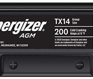 Energizer TX14 AGM Motorcycle and Atv 12V Battery, 200 Cold Cranking Amps and 12 Ahr. Replaces: YTX14-BS and others