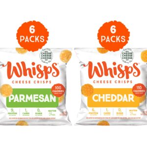 Whisps Cheese Crisps Parmesan & Cheddar Cheese | Protein Chips | Healthy Snacks | Protein Snacks, Gluten Free, High Protein, Low Carb Keto Food (0.63Oz, 12 Pack)