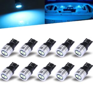 ibrightstar extremely bright 3030 chipsets 168 175 194 2825 w5w t10 wedge led bulbs for license plate interior map dome trunk lights, ice blue