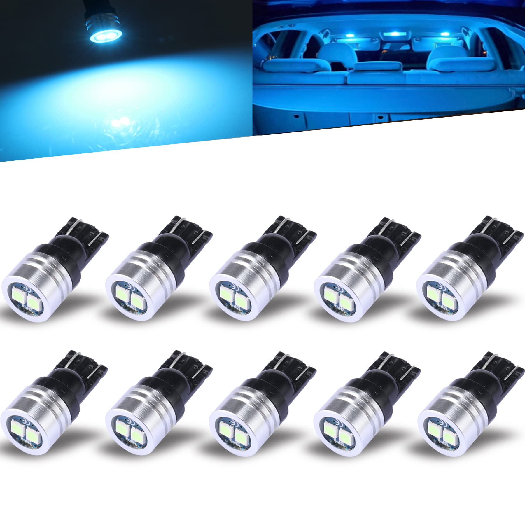 iBrightstar Extremely Bright 3030 Chipsets 168 175 194 2825 W5W T10 Wedge LED Bulbs for License Plate Interior Map Dome Trunk Lights, Ice Blue