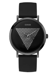 guess iconic studded black logo silicone watch. color: black (model: u1161g2)