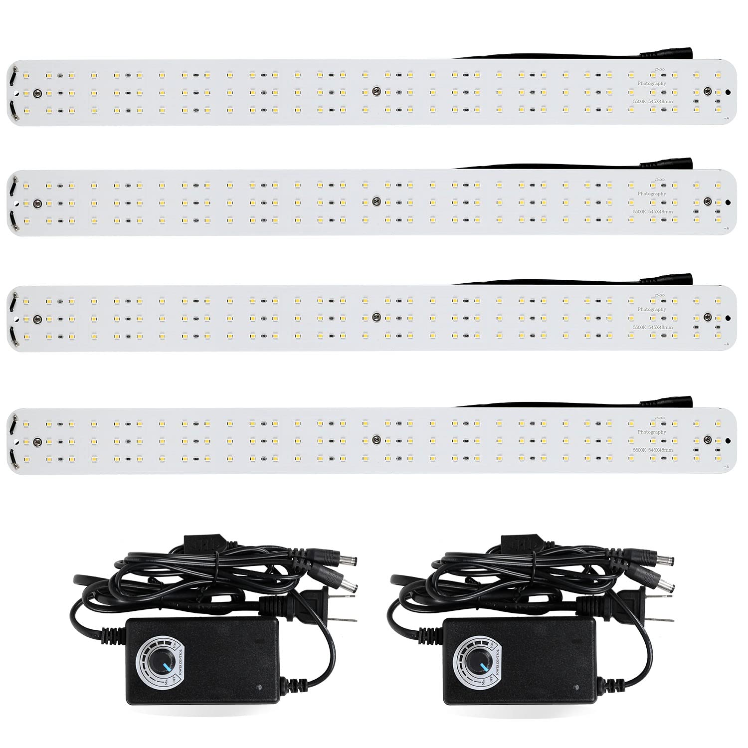 4pcs LED Light Boards with 2pcs Dimmable AC/DC Power Adapters for Konseen Product Photography Light Box,110V~220V, 96 LEDs Lamp Beads on Each Light Board