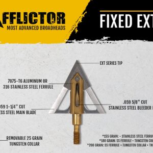 Afflictor Fixed EXT Broadhead | Cut on Contact Fixed Blades | Superior Penetration | Field Point Accuracy | Durable Design | Low Profile | Shoots from Any Bow | Devastating 1-1/4" Cutting Diameter