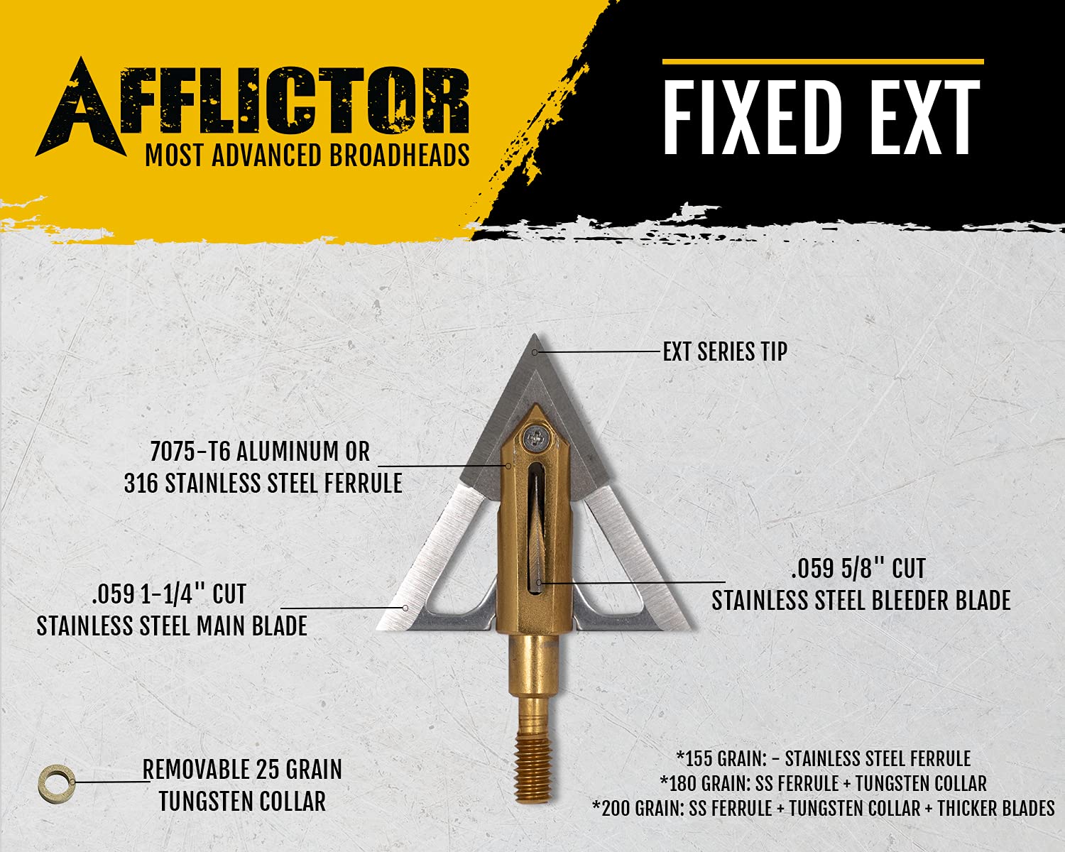 Afflictor Fixed EXT Broadhead | Cut on Contact Fixed Blades | Superior Penetration | Field Point Accuracy | Durable Design | Low Profile | Shoots from Any Bow | Devastating 1-1/4" Cutting Diameter