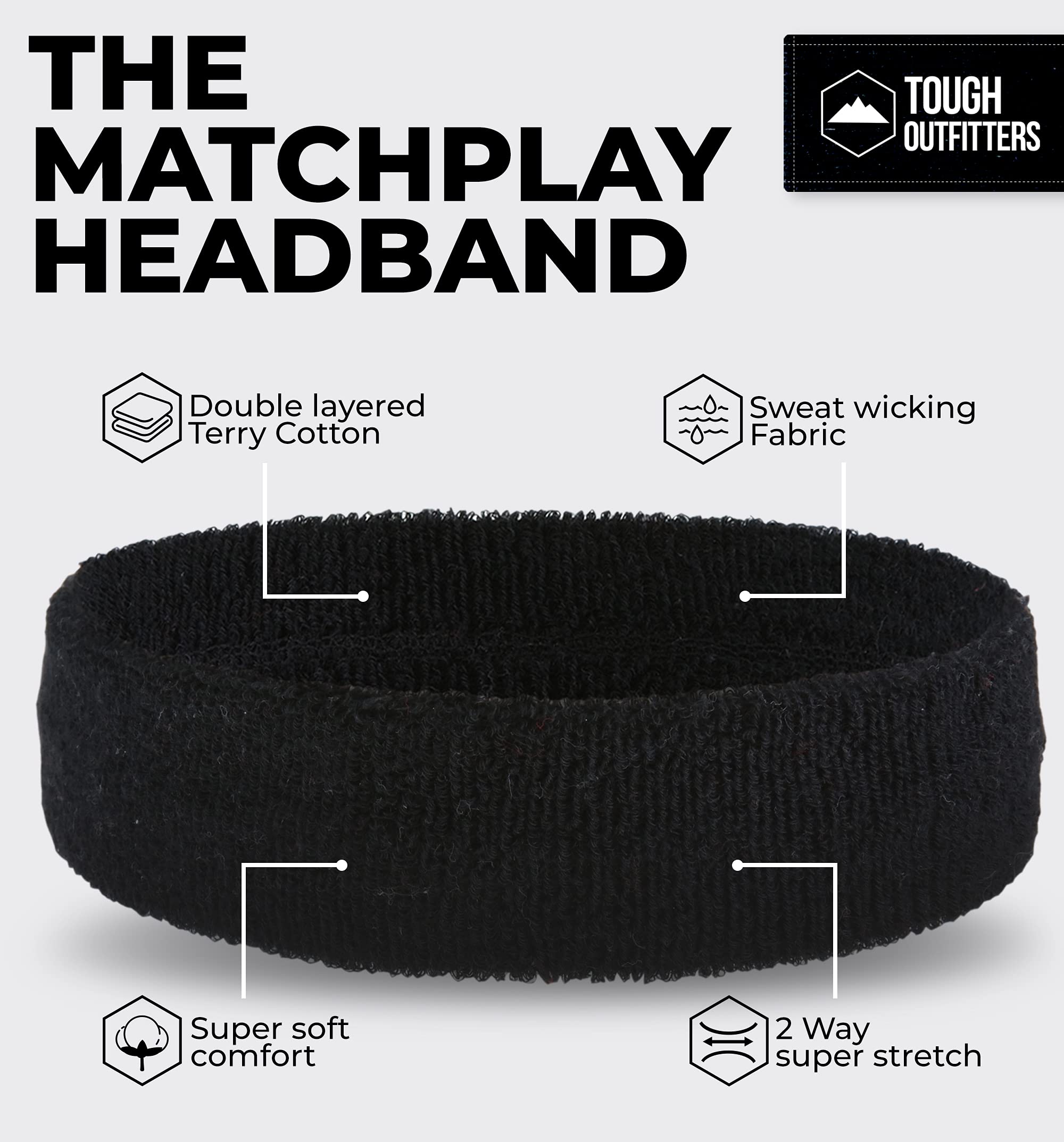 Running Headbands for Men and Women - Athletic Sweatband - Terry Cloth Bands for Basketball, Tennis, Football, Gym, Running, Cosplay & Costumes