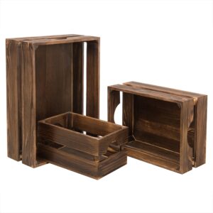 MyGift Rustic Dark Brown Solid Wood Storage Organizer Box with Handle, 3 Piece Various Size Decorative Nesting Crate