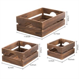 MyGift Rustic Dark Brown Solid Wood Storage Organizer Box with Handle, 3 Piece Various Size Decorative Nesting Crate