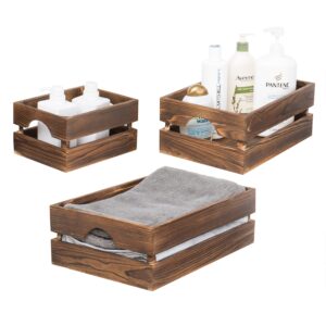 MyGift Rustic Dark Brown Solid Wood Storage Organizer Box with Handle, 3 Piece Various Size Decorative Nesting Crate