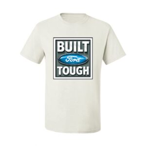 Built Ford Tough Classic Cars and Trucks Logo Ford Mustang Shelby Licensed Official Cars and Trucks Men's Graphic T-Shirt, White, Medium