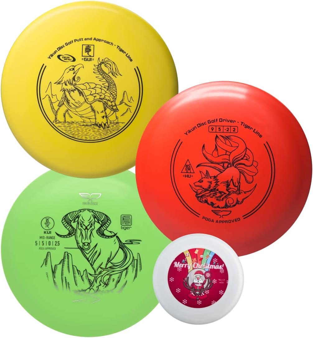 Yikun Disc Golf Starter Set PDGA Approved 4 Disc Golf Starter Kits for Men, Women, and Kids, Putter, Midrange, Driver, Mini Disc, Weight Ranges 165-175, Beginner Discs Golf Set