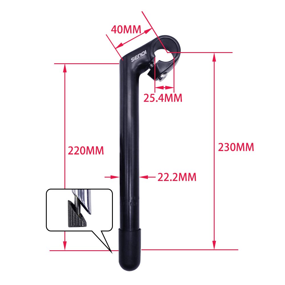 SENQI 22.2×25.4mm Electroplating Gooseneck Stem Aluminum Alloy Stems with Teeth BSB040(80×180×200,Black)