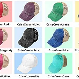 Criss Cross Hat Washed Distressed Baseball Cap Ponytail Hat High Messy Bun Ponycap for Women