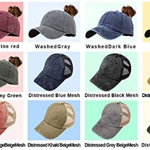 Criss Cross Hat Washed Distressed Baseball Cap Ponytail Hat High Messy Bun Ponycap for Women