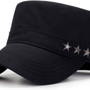 ChezAbbey Military Flat Top Cap Army Cadet Cotton Adjustable Hat Unisex Basic Quick Dry Baseball Hat for Men Women