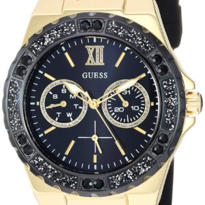 GUESS Gold-Tone Stainless Steel + Black Stain Resistant Watch with Day + Date Functions. Color: Black (Model: U1053L7)