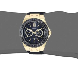 GUESS Gold-Tone Stainless Steel + Black Stain Resistant Watch with Day + Date Functions. Color: Black (Model: U1053L7)