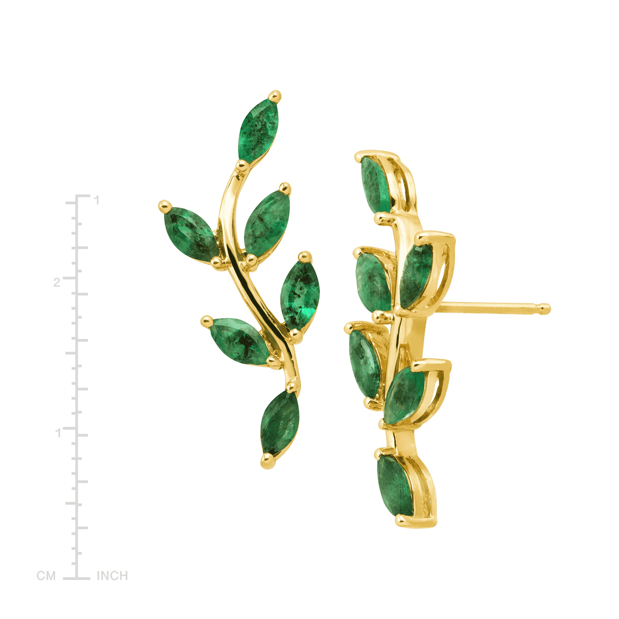 Finecraft 2 cttw Natural Emerald Leaf Climber Stud Earrings in 10K Yellow Gold