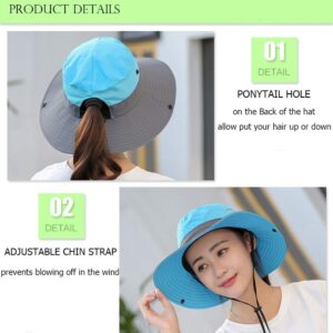 Ponytail Women's Summer Sun Bucket Hats UV Protection Safari Hiking Wide Brim Beach Foldable Mesh Fishing Cap