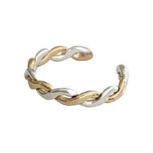 Toe Ring | Twine Medley Braided .925 Sterling Silver & 14K Gold Fill | Adjustable Toe Ring | Two-Tone Mixed Metal Ring | One Size Fits Most