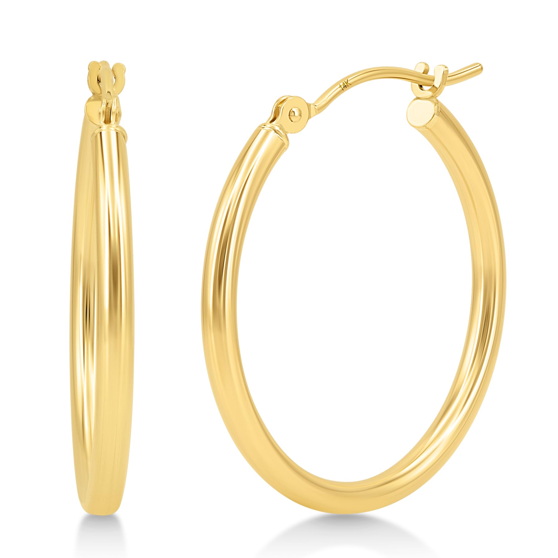 KEZEF 14K Real Gold Hoop Earrings for Women - 2mm Thickness, Lightweight Tube Hoops for Women with High Polish Finish in 14 kt Yellow Gold - 25mm / 1" Diameter