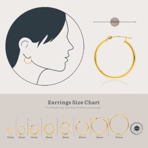 KEZEF 14K Real Gold Hoop Earrings for Women - 2mm Thickness, Lightweight Tube Hoops for Women with High Polish Finish in 14 kt Yellow Gold - 25mm / 1" Diameter